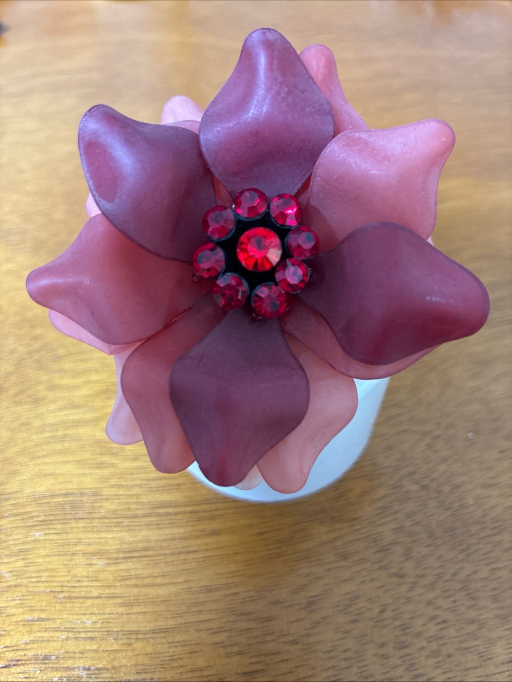 Vintage 1940’s cellulose Red Rhinestone Floral Statement Brooch